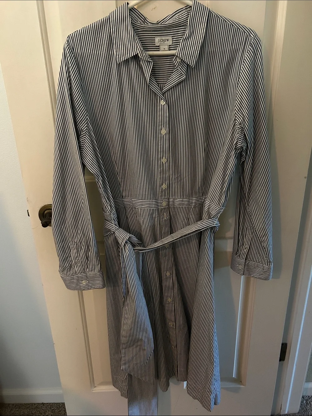 J. Crew Dark Navy and White Striped Button-Front Shirt Dress